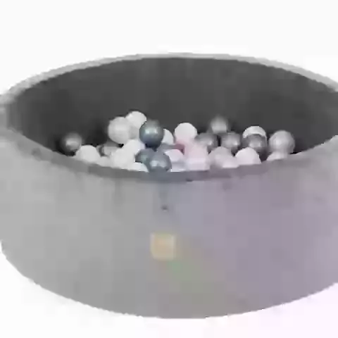 Grey Velvet Round Ball Pit with 150 Balls - Pink, Pearl & Silver